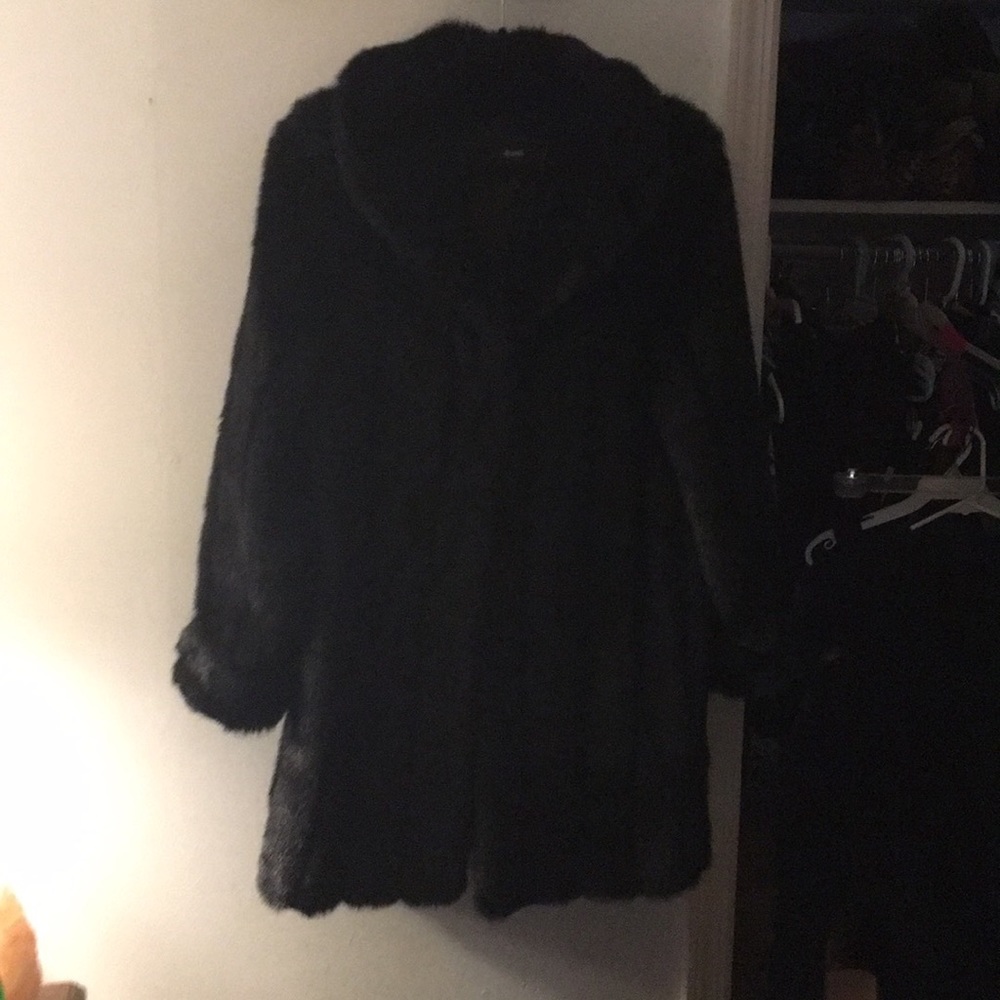 Dennis Basso Dark Brown Black Faux Fur Coat Size M